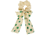 Cream & Green Dot Scrunchie